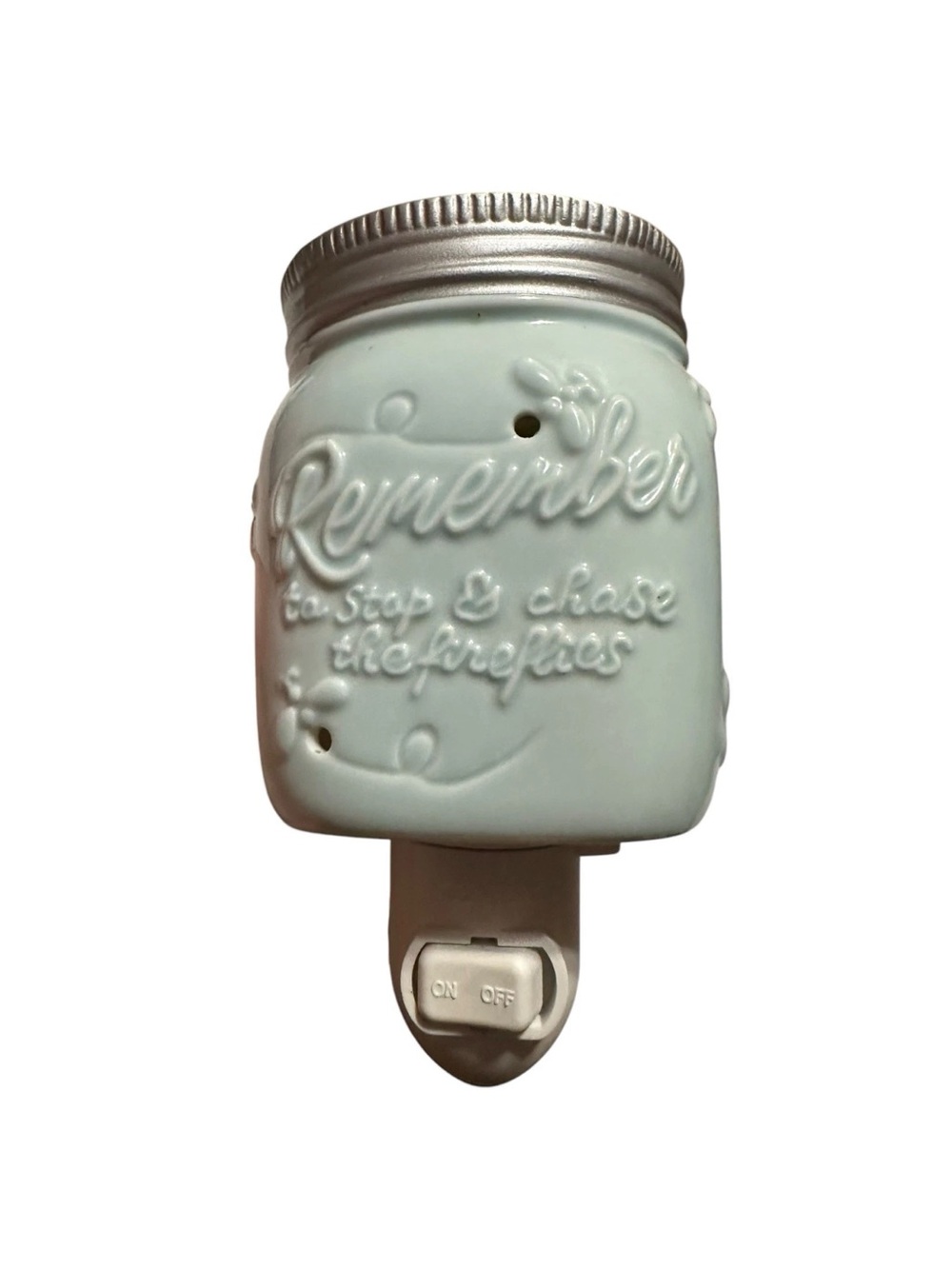 Scentsy Chashing Firefly’s Mason Jar Ceramic Night Light warmer - Mint Green NEW